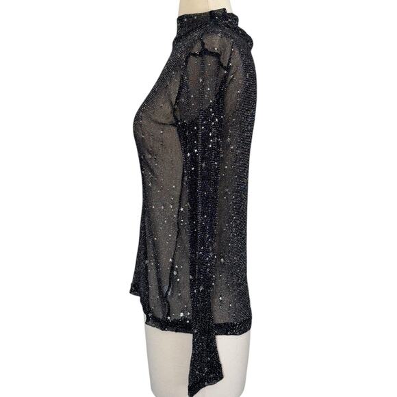 MANGOPOP Sheer Long Sleeve Top Glittery Sparkly Star Whimsical Sexy Goth Size S - Picture 10 of 11